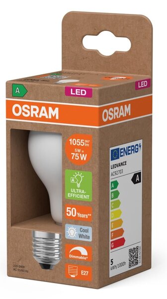 Matná LED žárovka E27 5 W CLASSIC A, studená bílá, náhrada 75 W