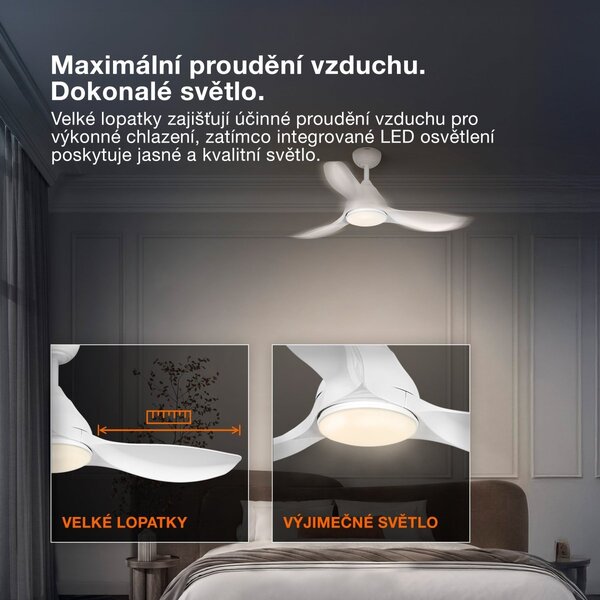 Stropní ventilátor Bise 1065 mm 48 W, laditelná bílá RGB