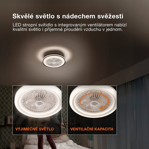 Stropní ventilátor Murlan 490 mm 43 W, laditelná bílá RGB
