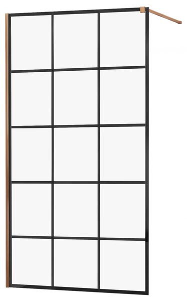 MEXEN - Kioto zástěna sprchová 100 x 200 cm, transparentní/ černá /vzor 8 mm - růžově zlatá - 800-100-101-60-77