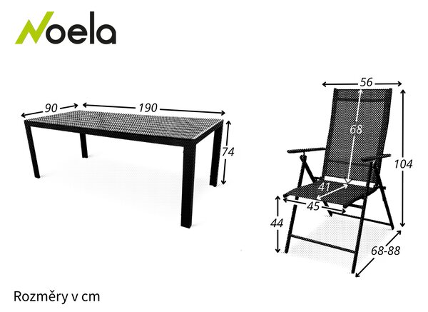 Noela Zahradní jídelní set Viking XL 190cm + 8x kovová židle Pia