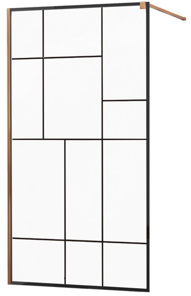 MEXEN - Kioto zástěna sprchová 80 x 200 cm, transparentní/ černá /vzor 8 mm - růžově zlatá - 800-080-101-60-78