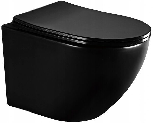 MEXEN - Lena WC mísa Rimless, WC sedátko se zpomalovacím mechanismem, Slim, duroplast - černá matná - 30221085