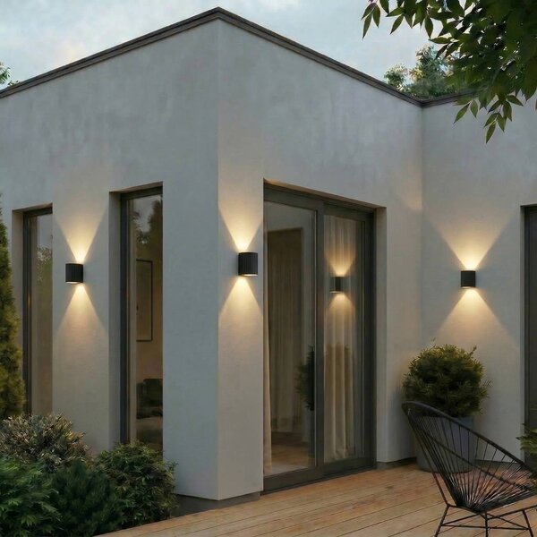 Lindby LED venkovní nástěnné svítidlo Ralino, černá, 2 svítidla, IP65, Černá, Hliník, Moderní