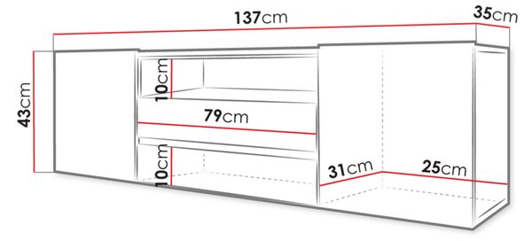 TV stolek s LED osvětlením BENNIE - lesklý bílý