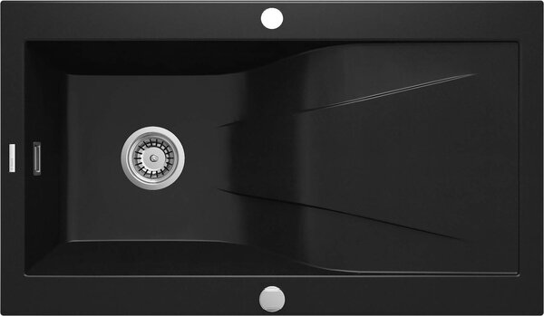 Deante Rapsodia, granitový dřez 860x500x210 mm Z/O, 3,5" + prostorově úsporný sifon, 1-komorový, černá, ZQR_N113