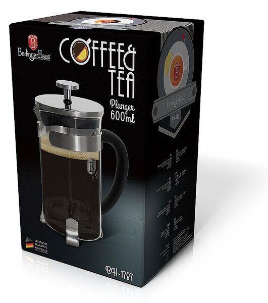 Konvička na čaj a kávu French Press 600 ml černá