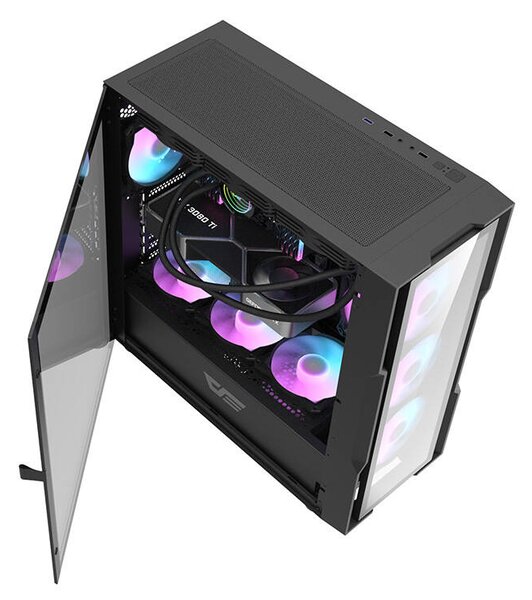 Skleněná počítačová skříň Darkflash DK431 + 4 ventilátory (černá)