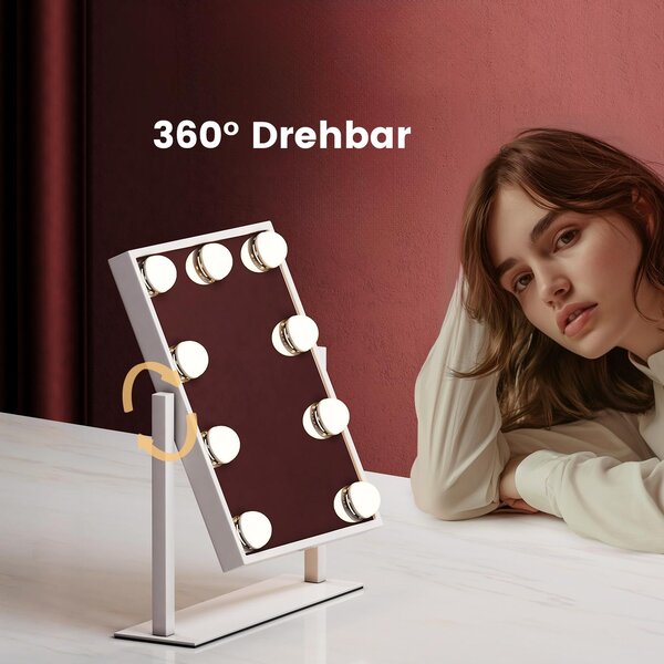 Kosmetické zrcadlo EMKE s LED osvětlením 47,5 x 36,5 cm, zrcadlo na líčení, 7x zvětšení, 3 barvy světla, stmívatelné, otočné o 360°, bílé