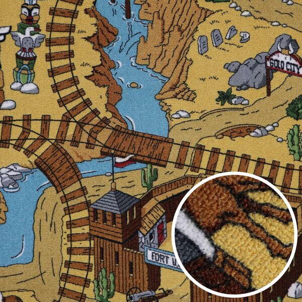 AladinWorld Expres, Dětský metrážový koberec Western, na míru, šíře 4m, vícebarevná, filc, dětský pokoj