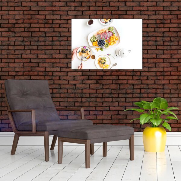 Obraz talířů s ovocem na stole (70x50 cm)