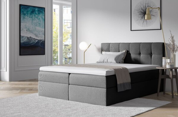Čalouněná postel s úložným prostorem 200x200 RECIVIO - šedá + topper ZDARMA
