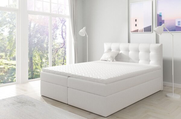 Čalouněná boxspringová postel 160x200 IVANA 1 - bílá eko kůže + topper ZDARMA