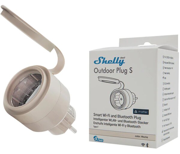 Chytrá venkovní zásuvka Shelly Plug S MTR Gen3 IP44 12A