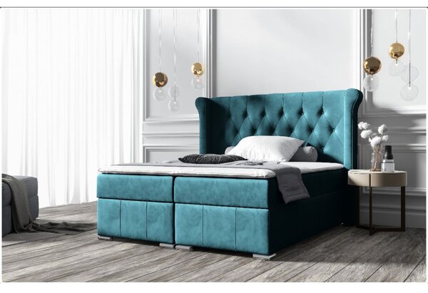 Elegantní čalouněná postel 180x200 MAXIMO - tyrkysová + topper ZDARMA