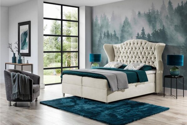 Luxusní boxspringová postel 120x200 RIANA - krémová + topper ZDARMA