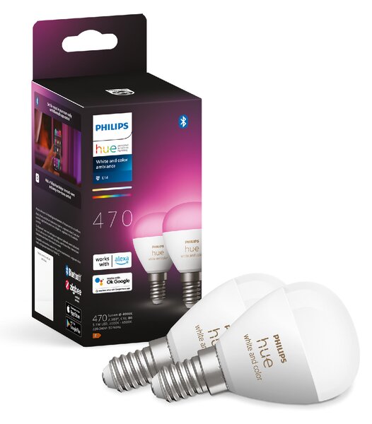 HUE SET 2x WACA LED Luster žárovka E14 5,1W 470lm K IP20, stmívatelné
