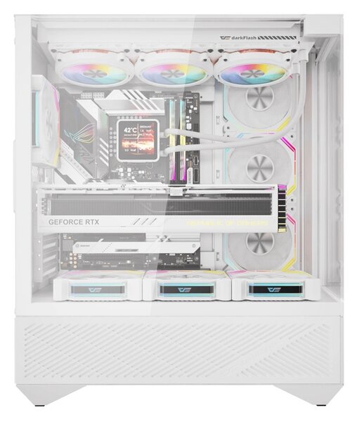 Počítačová skříň Darkflash DY460 (bílá) + 4 ventilátory ARGB