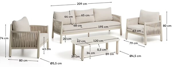 Kave Home Krémový zahradní set pohovky, křesel a stolku Aleria