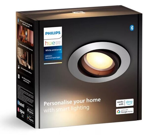 HUE WA Milliskin zápustné LED svítidlo 1x GU10 4,2W 400lm 2200-6500K 9cm kulaté IP20, hliník