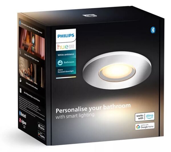 Hue WA Adore koupelnové zápustné svítidlo 1x GU10 LED 4,2W 400lm 2200-6500K 9cm kulaté IP44, chromov