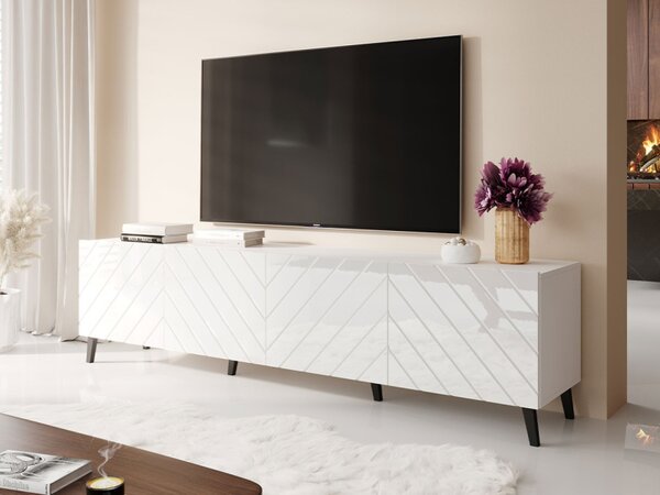 TV stolek 200 cm BERMEJO - bílý / lesklý bílý