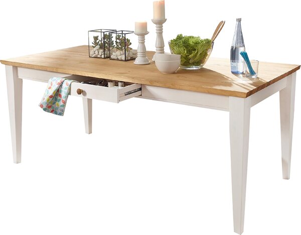 Jídelní stůl Marone, dekor bílá-dřevo, masiv, borovice