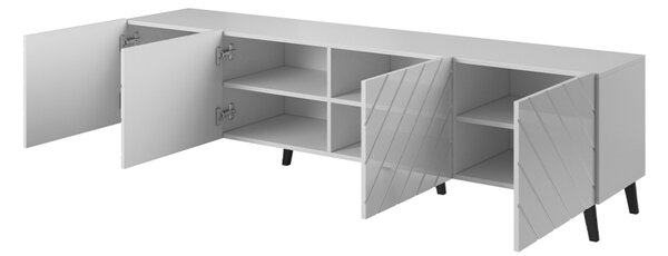 TV stolek 200 cm BERMEJO - bílý / lesklý bílý