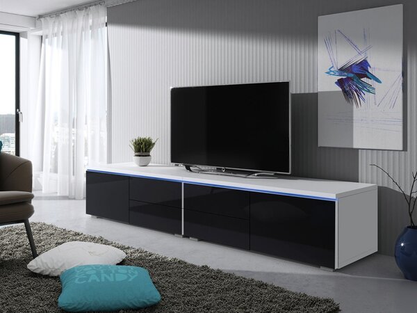 Televizní stolek s LED osvětlením FERNS D 11 - bílý / lesklý černý