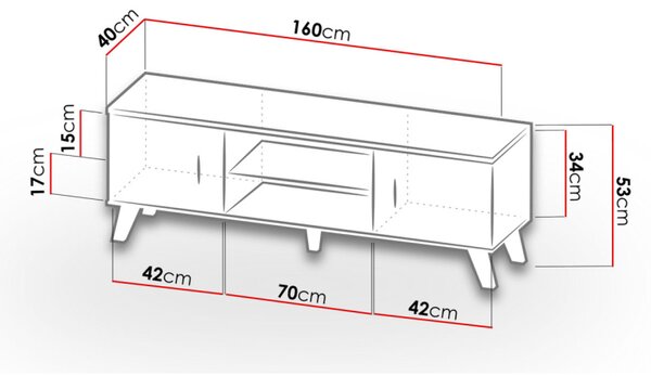 TV stolek 160 cm OLINA - dub wotan / černý