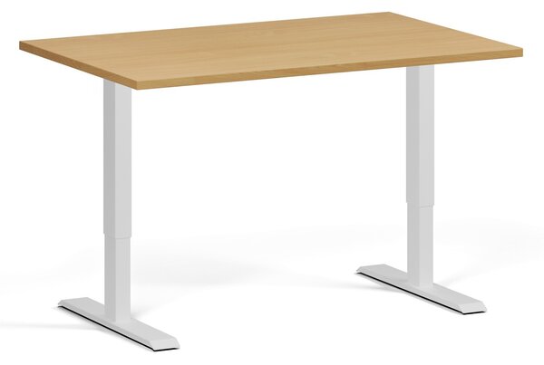 Výškově nastavitelný stůl, 120x80 cm, 1 motor, bílá podnož, buk