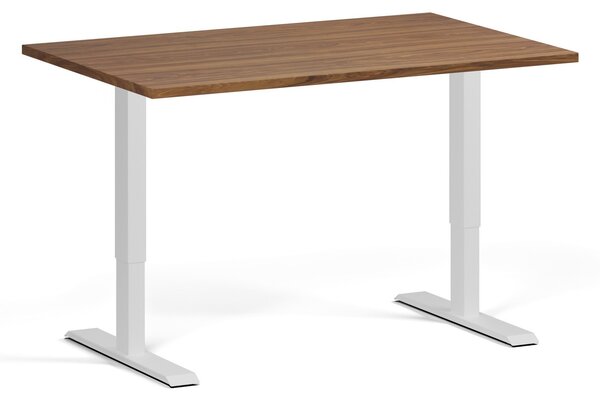 Výškově nastavitelný stůl, 120x80 cm, 1 motor, bílá podnož, ořech