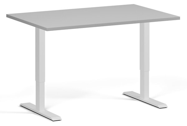 Výškově nastavitelný stůl, 120x80 cm, 1 motor, bílá podnož, šedá
