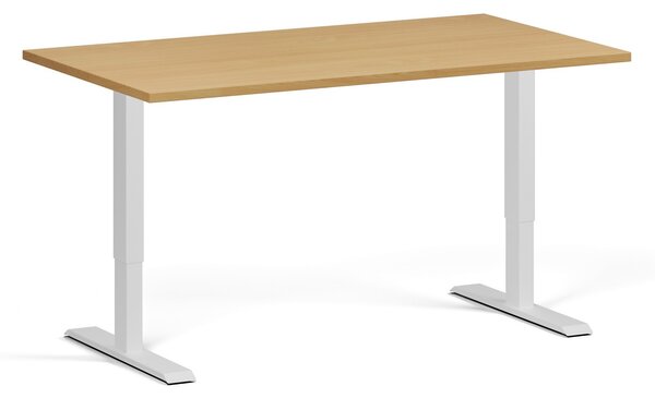 Výškově nastavitelný stůl, 140x80 cm, 1 motor, bílá podnož, buk