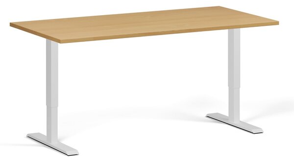 Výškově nastavitelný stůl, 160x80 cm, 1 motor, bílá podnož, buk