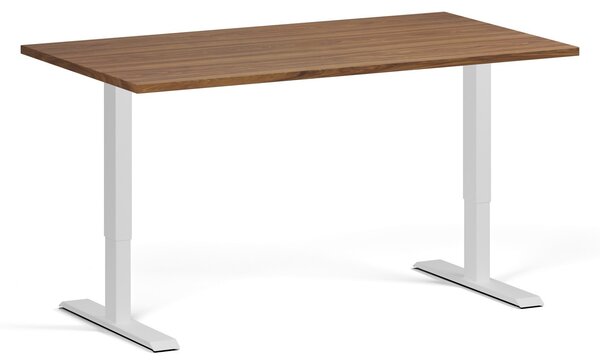 Výškově nastavitelný stůl, 140x80 cm, 1 motor, bílá podnož, ořech