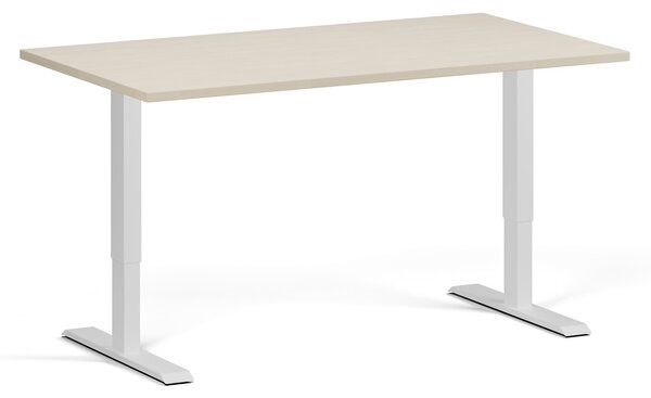 Výškově nastavitelný stůl, 140x80 cm, 1 motor, bílá podnož, bříza
