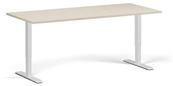 Výškově nastavitelný stůl, 180x80 cm, 1 motor, bílá podnož, bříza