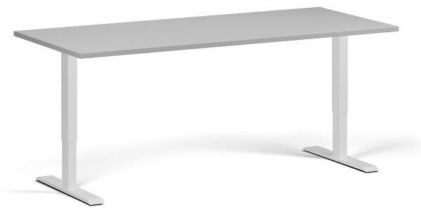 Výškově nastavitelný stůl, 180x80 cm, 1 motor, bílá podnož, šedá
