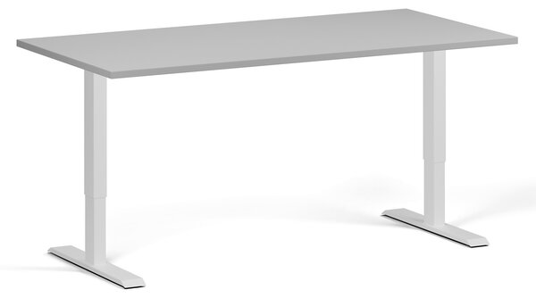Výškově nastavitelný stůl, 160x80 cm, 1 motor, bílá podnož, šedá