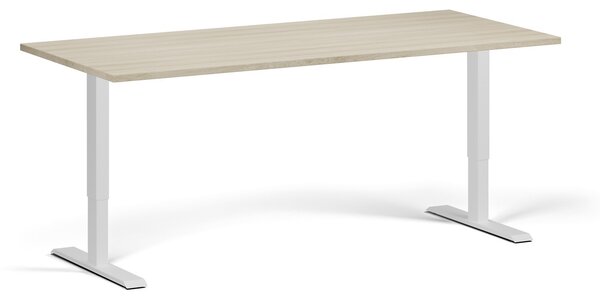 Výškově nastavitelný stůl, 180x80 cm, 1 motor, bílá podnož, dub přírodní