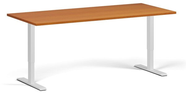Výškově nastavitelný stůl, 180x80 cm, 1 motor, bílá podnož, třešeň