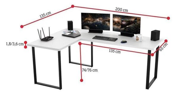 Rohový pc stůl Vintid (světlý beton)