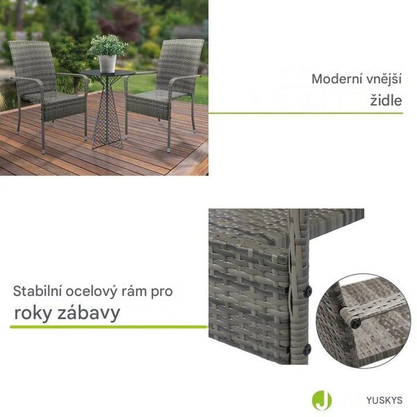 Juskys Ratanové židle Yoro 2 ks - šedá