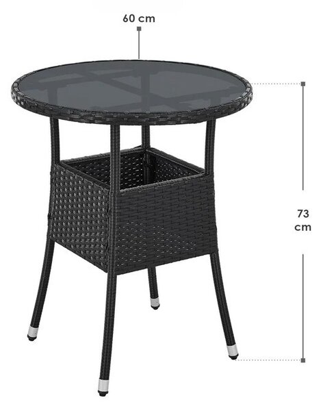 Juskys Ratanový kulatý stůl Yoro Ø60 cm - černý