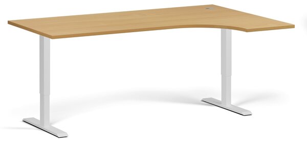 Rohový výškově nastavitelný stůl, 180x120 cm, 1 motor, L/P, bílá podnož, buk