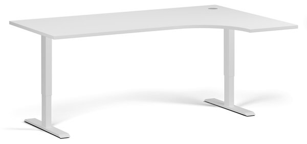 Rohový výškově nastavitelný stůl, 180x120 cm, 1 motor, L/P, bílá podnož, bílá