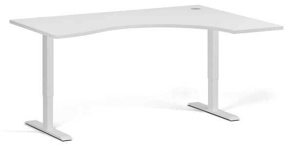 Ergonomický výškově nastavitelný stůl, 160x120 cm, 1 motor, L/P, bílá podnož, bílá