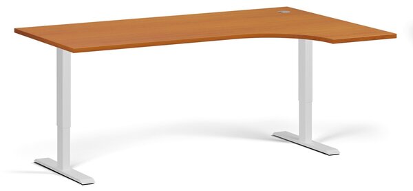 Rohový výškově nastavitelný stůl, 180x120 cm, 1 motor, L/P, bílá podnož, třešeň