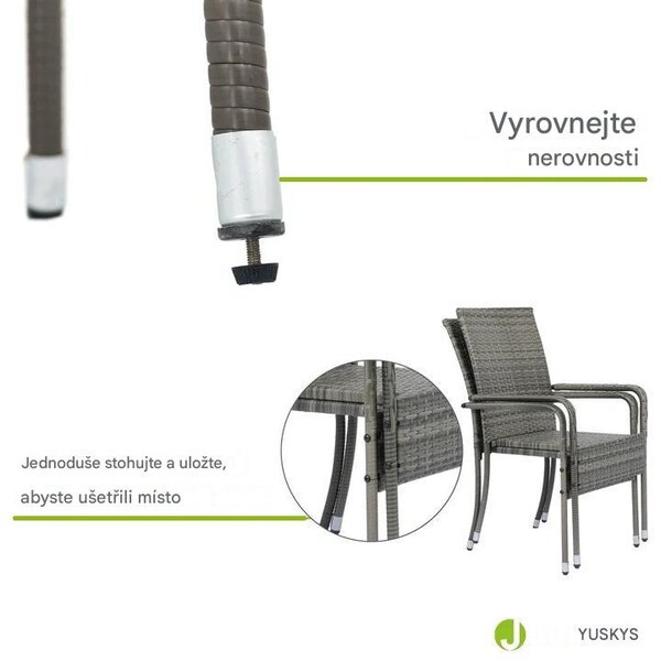 Juskys Ratanové židle Yoro 2 ks - šedá